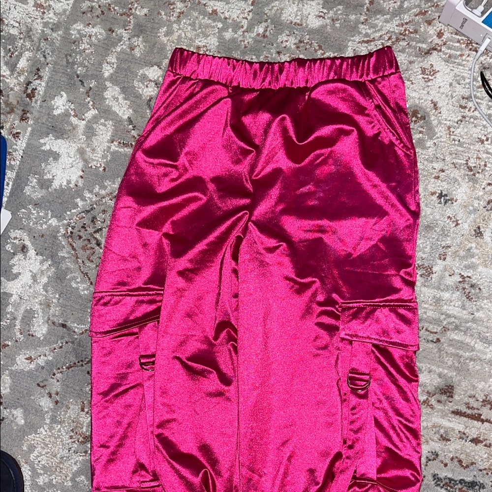 Persaya Fuchsia Satin Wide Leg Pants